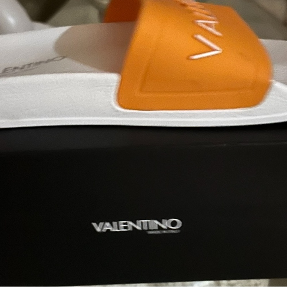 Valentino Vibrant Orange and White Slides